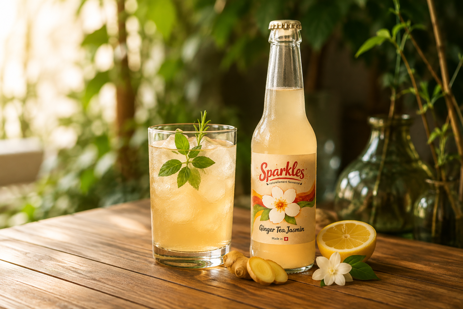 Une bouteille Sparkles servie avec un verre